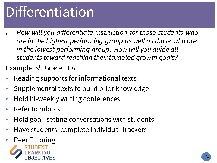 Differentiation How will you differentiate instruction for those students who are in the highest