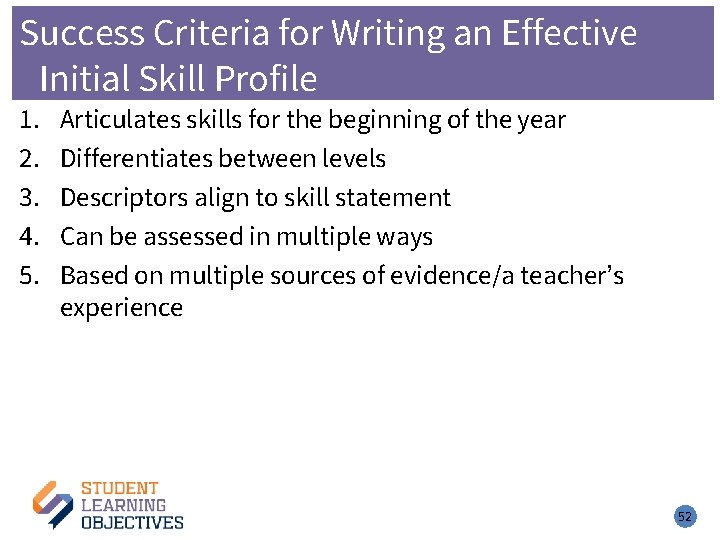 Success Criteria for Writing an Effective Initial Skill Profile 1. 2. 3. 4. 5.