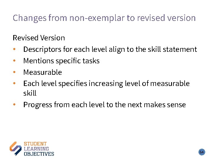 Changes from non-exemplar to revised version Revised Version • Descriptors for each level align