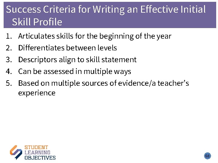 Success Criteria for Writing an Effective Initial Skill Profile – 2 1. 2. 3.