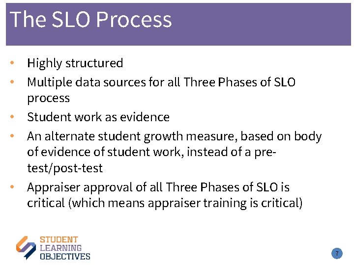 The SLO Process • Highly structured • Multiple data sources for all Three Phases