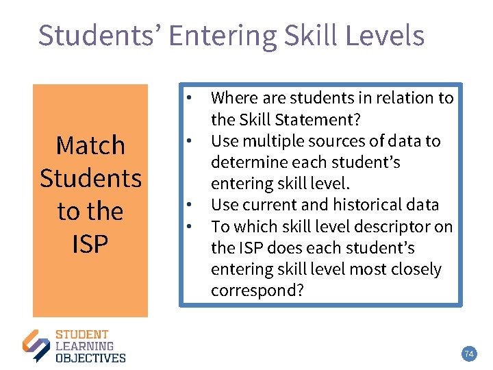Students’ Entering Skill Levels ● Match Students to the ISP • • Where are
