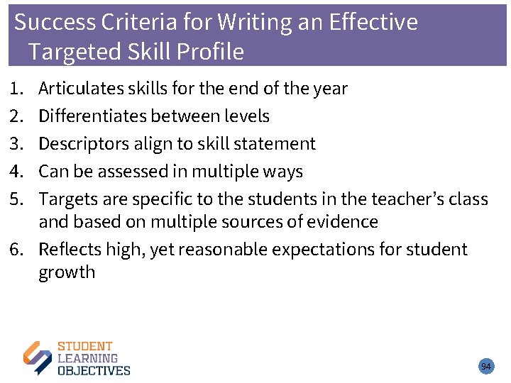 Success Criteria for Writing an Effective Targeted Skill Profile 1. 2. 3. 4. 5.