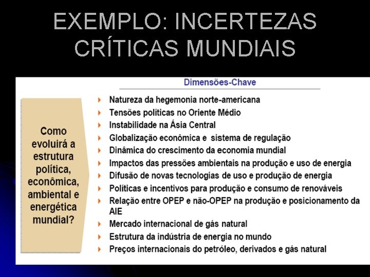 EXEMPLO: INCERTEZAS CRÍTICAS MUNDIAIS 