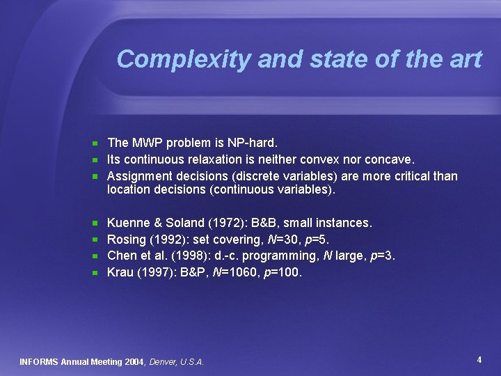 Complexity and state of the art The MWP problem is NP-hard. Its continuous relaxation