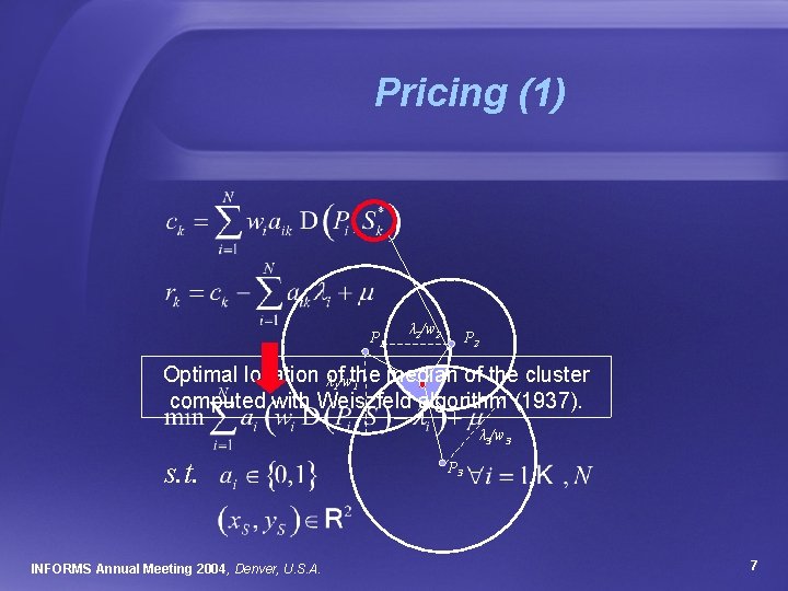 Pricing (1) P 1 λ 2/w 2 P 2 Optimal location of median of