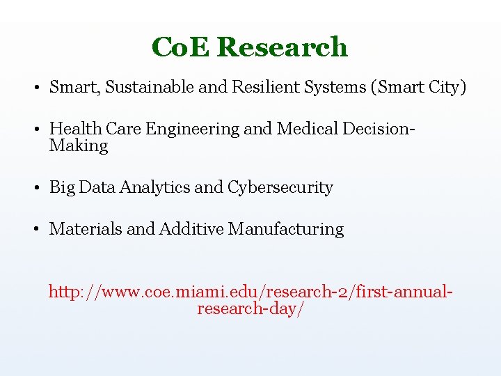 Co. E Research • Smart, Sustainable and Resilient Systems (Smart City) • Health Care