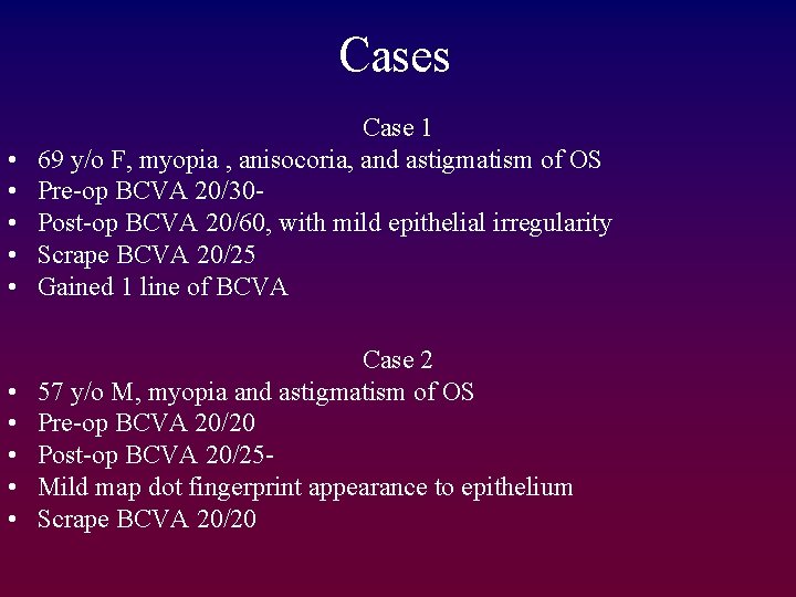 Cases • • • Case 1 69 y/o F, myopia , anisocoria, and astigmatism