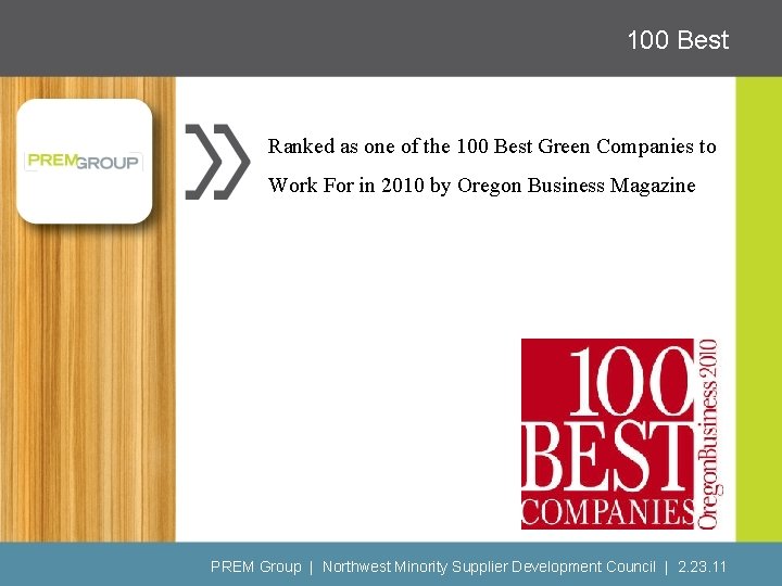 100 Best Ranked as one of the 100 Best Green Companies to Work For