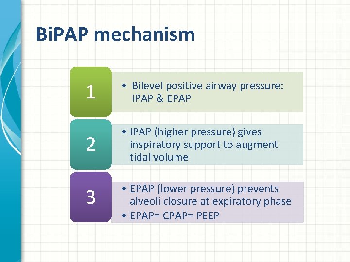 Bi. PAP mechanism 1 • Bilevel positive airway pressure: IPAP & EPAP 2 •