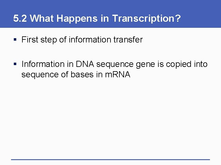 5. 2 What Happens in Transcription? § First step of information transfer § Information