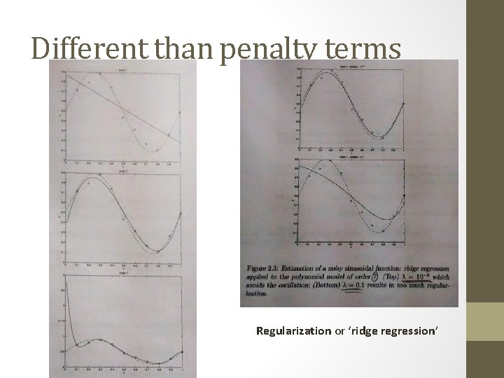 Different than penalty terms Regularization or ‘ridge regression’ 