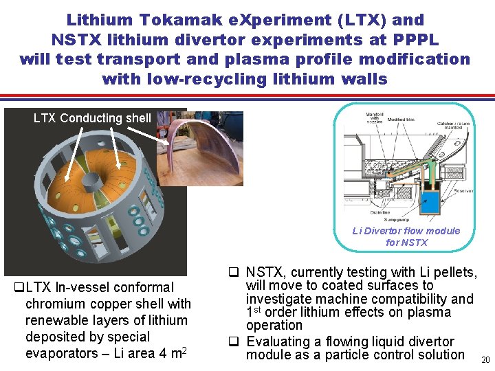 Lithium Tokamak e. Xperiment (LTX) and NSTX lithium divertor experiments at PPPL will test