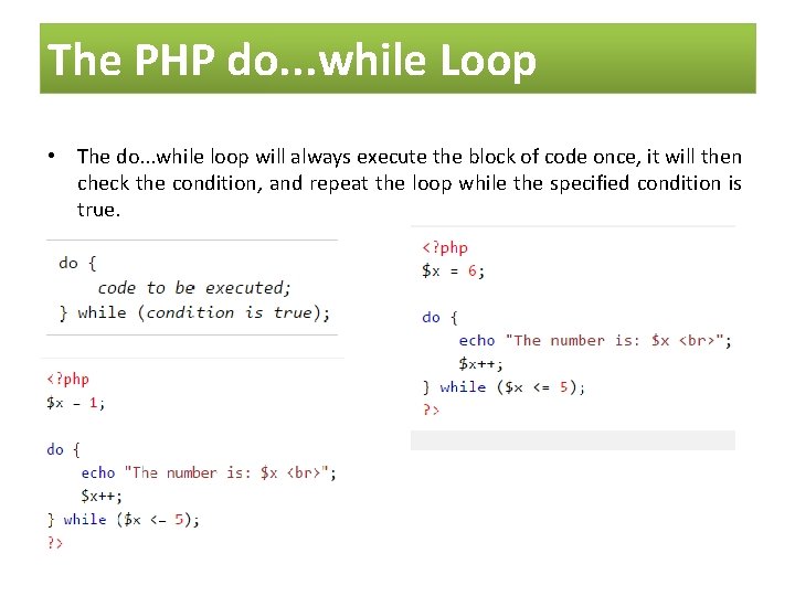 The PHP do. . . while Loop • The do. . . while loop