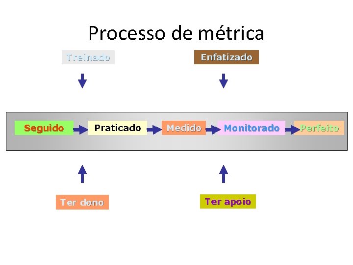 Processo de métrica Treinado Seguido Praticado Ter dono Enfatizado Medido Monitorado Ter apoio Perfeito