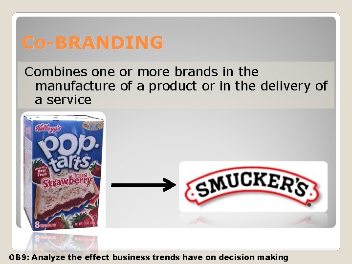 Co-BRANDING Combines one or more brands in the manufacture of a product or in