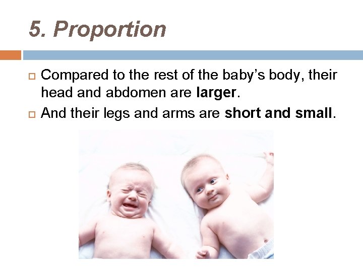 5. Proportion Compared to the rest of the baby’s body, their head and abdomen