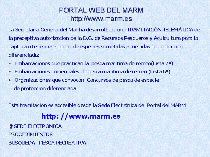 PORTAL WEB DEL MARM http: //www. marm. es La Secretaria General del Mar ha