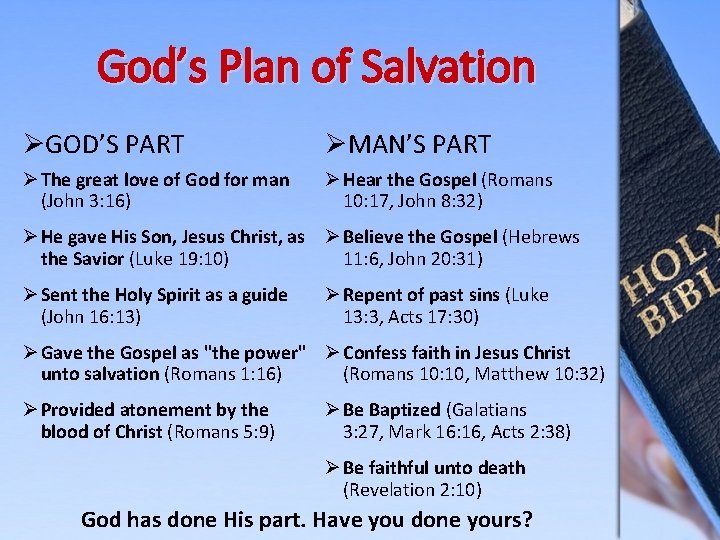 God’s Plan of Salvation ØGOD’S PART ØMAN’S PART Ø The great love of God