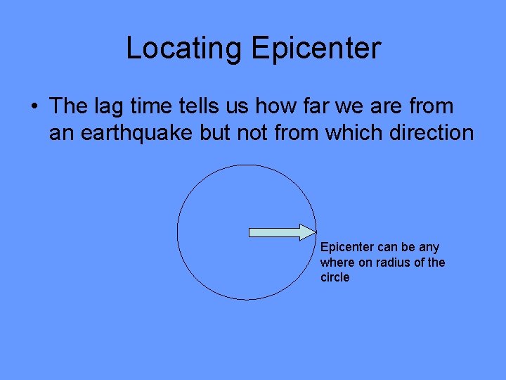Locating Epicenter • The lag time tells us how far we are from an