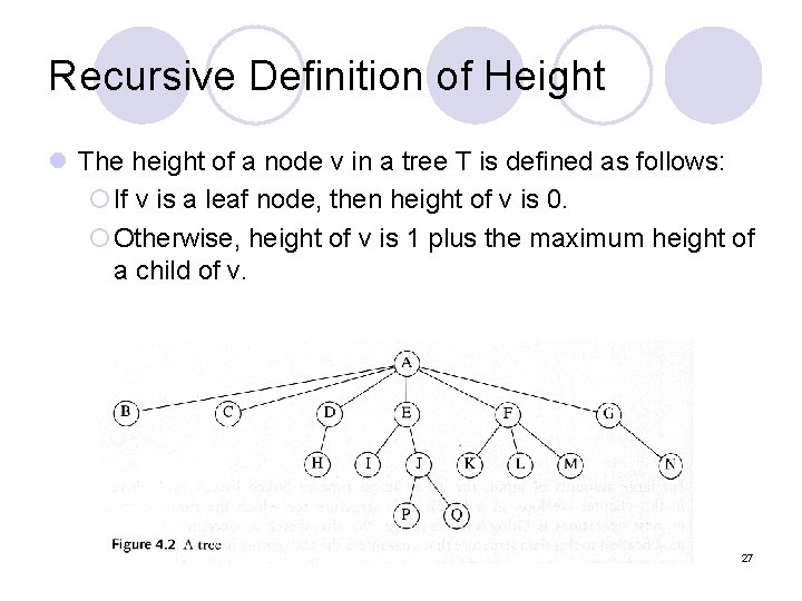 Recursive Definition of Height l The height of a node v in a tree