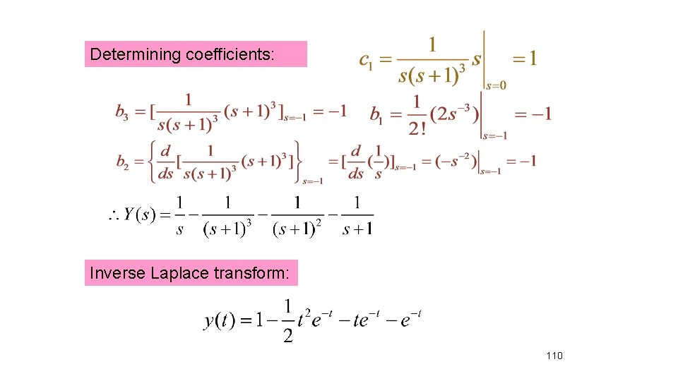 Determining coefficients: Inverse Laplace transform: 110 