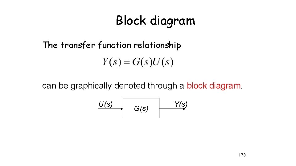 Block diagram The transfer function relationship can be graphically denoted through a block diagram.