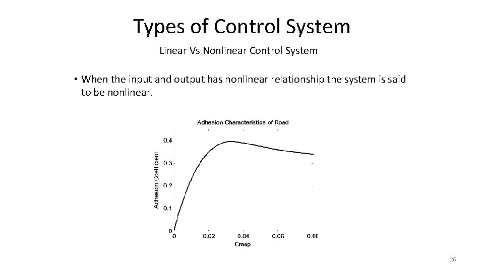Types of Control System Linear Vs Nonlinear Control System • When the input and