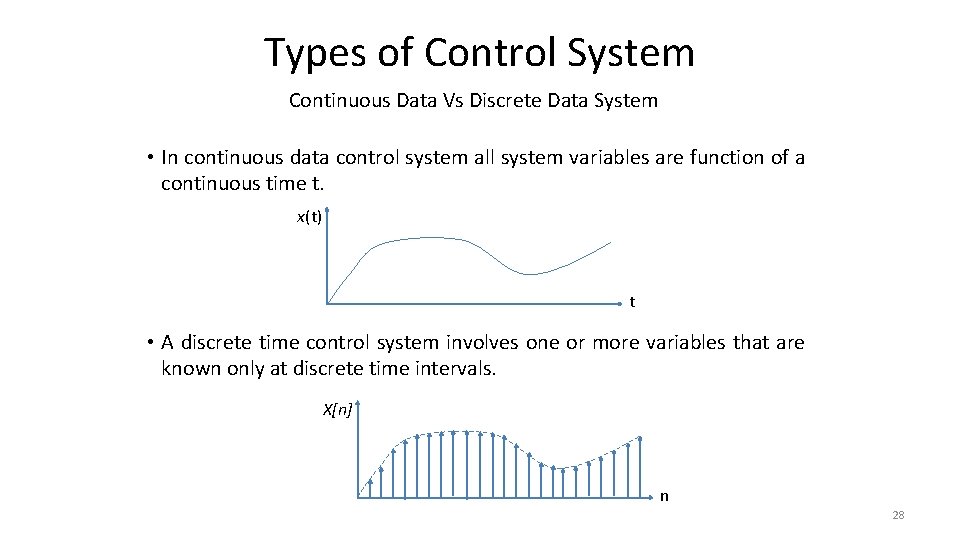 Types of Control System Continuous Data Vs Discrete Data System • In continuous data