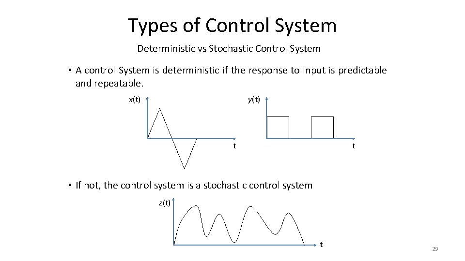 Types of Control System Deterministic vs Stochastic Control System • A control System is