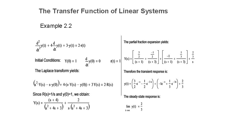 The Transfer Function of Linear Systems Example 2. 2 