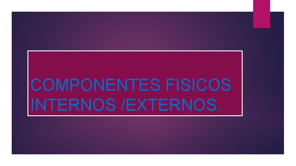 COMPONENTES FISICOS INTERNOS /EXTERNOS. 