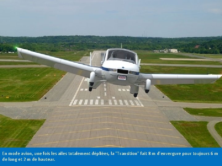 En mode avion, une fois les ailes totalement dépliées, la "Transition" fait 8 m