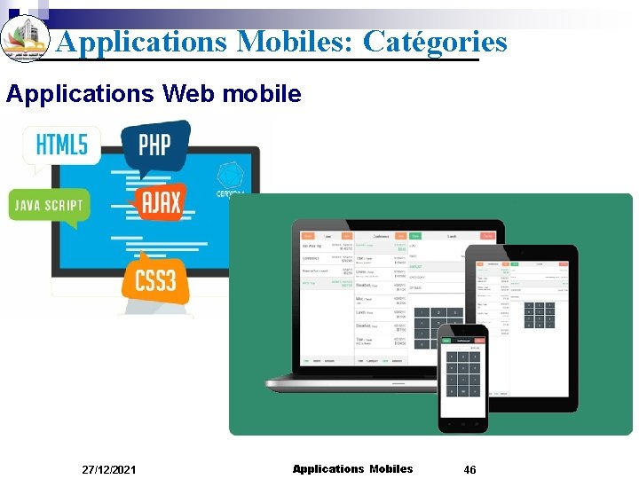 Applications Mobiles: Catégories Applications Web mobile 27/12/2021 Applications Mobiles 46 