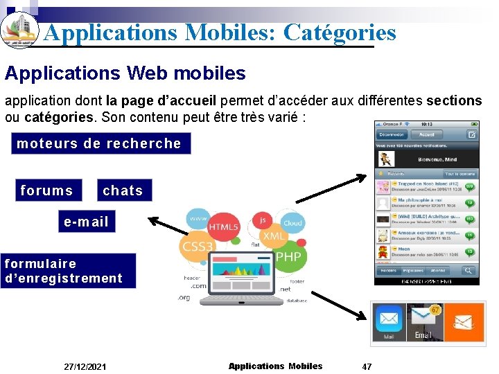 Applications Mobiles: Catégories Applications Web mobiles application dont la page d’accueil permet d’accéder aux