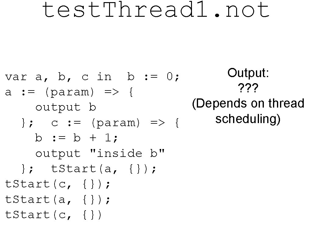 test. Thread 1. not Output: var a, b, c in b : = 0;