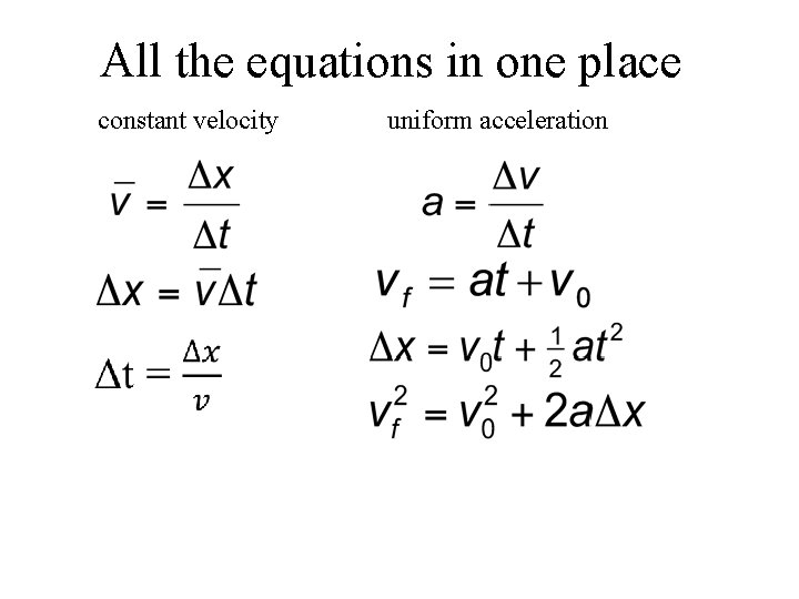 All the equations in one place constant velocity uniform acceleration 