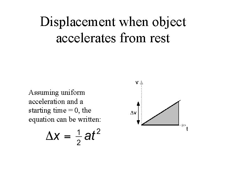 Displacement when object accelerates from rest Assuming uniform acceleration and a starting time =