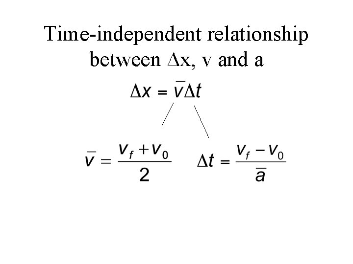 Time-independent relationship between ∆x, v and a 