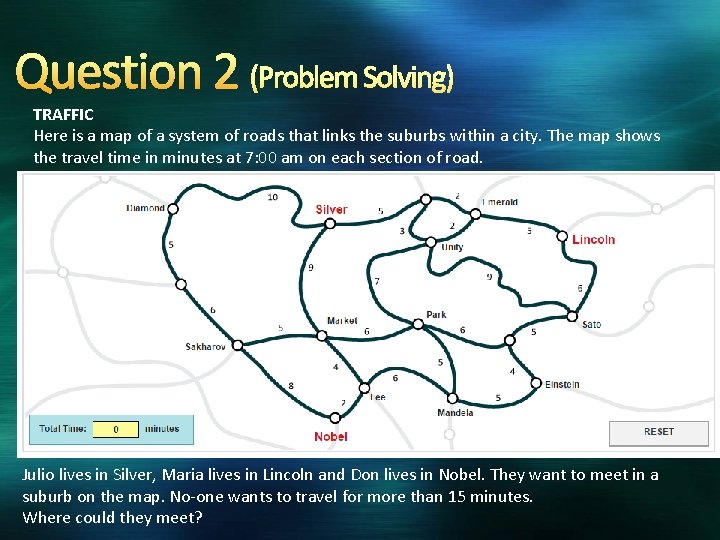 Question 2 (Problem Solving) TRAFFIC Here is a map of a system of roads