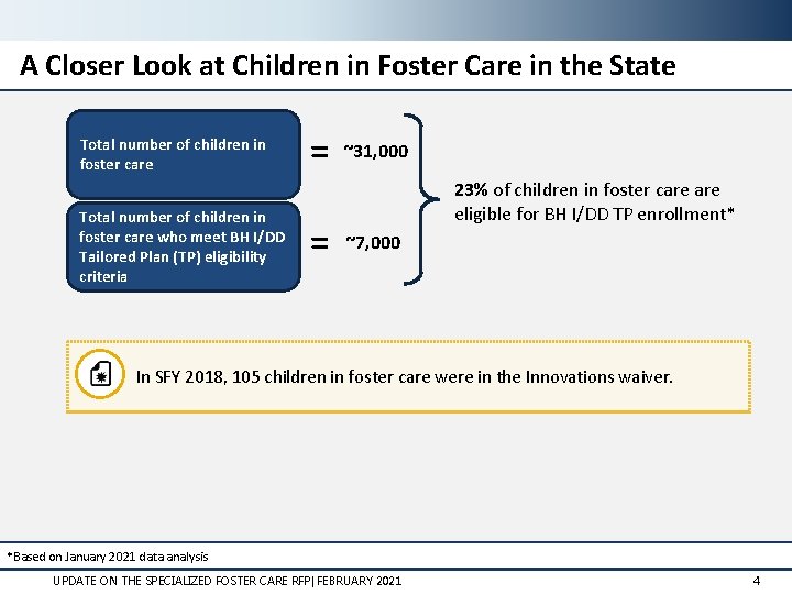 A Closer Look at Children in Foster Care in the State Total number of