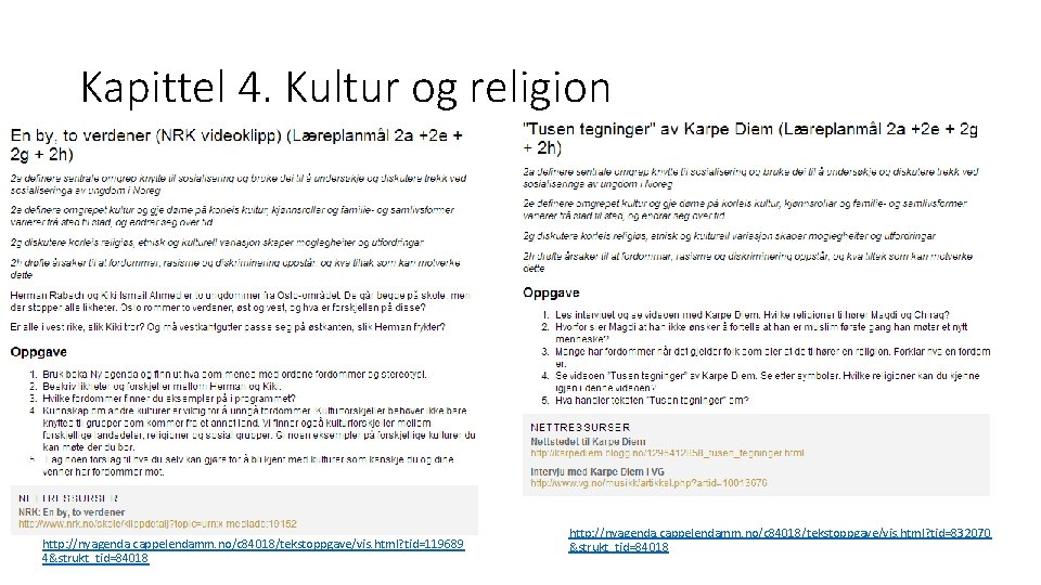 Kapittel 4. Kultur og religion http: //nyagenda. cappelendamm. no/c 84018/tekstoppgave/vis. html? tid=119689 4&strukt_tid=84018 http: