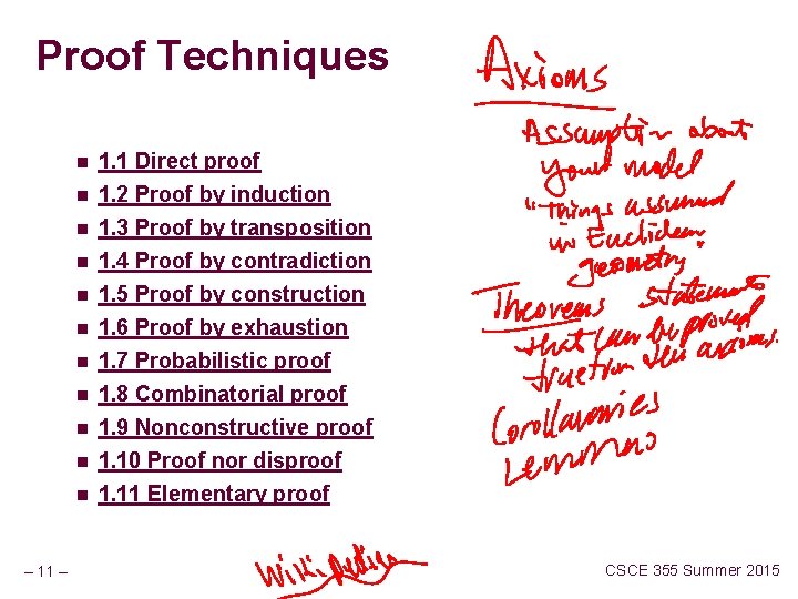 Proof Techniques n 1. 1 Direct proof n 1. 2 Proof by induction 1.