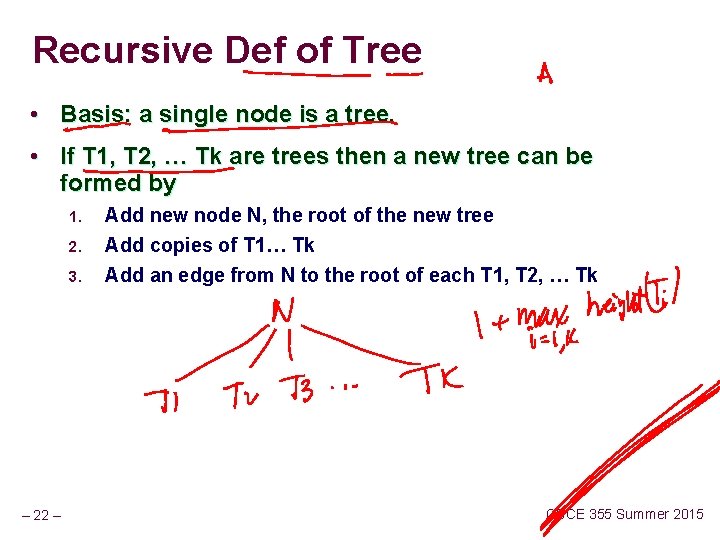 Recursive Def of Tree • Basis: a single node is a tree. • If