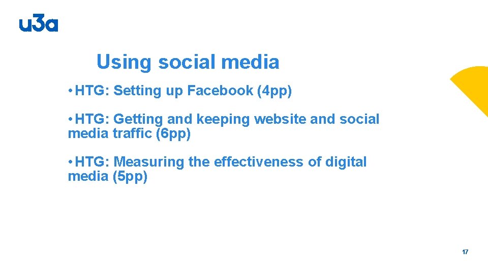 Using social media • HTG: Setting up Facebook (4 pp) • HTG: Getting and