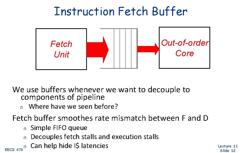 Instruction Fetch Buffer Fetch Unit Out-of-order Core We use buffers whenever we want to