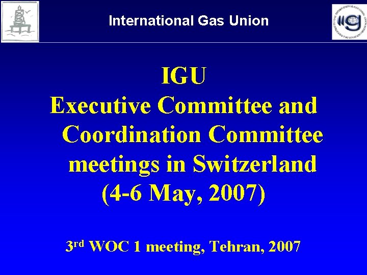International Gas Union IGU Executive Committee and Coordination Committee meetings in Switzerland (4 -6 International Gas Union IGU Executive Committee and Coordination Committee meetings in Switzerland (4 -6