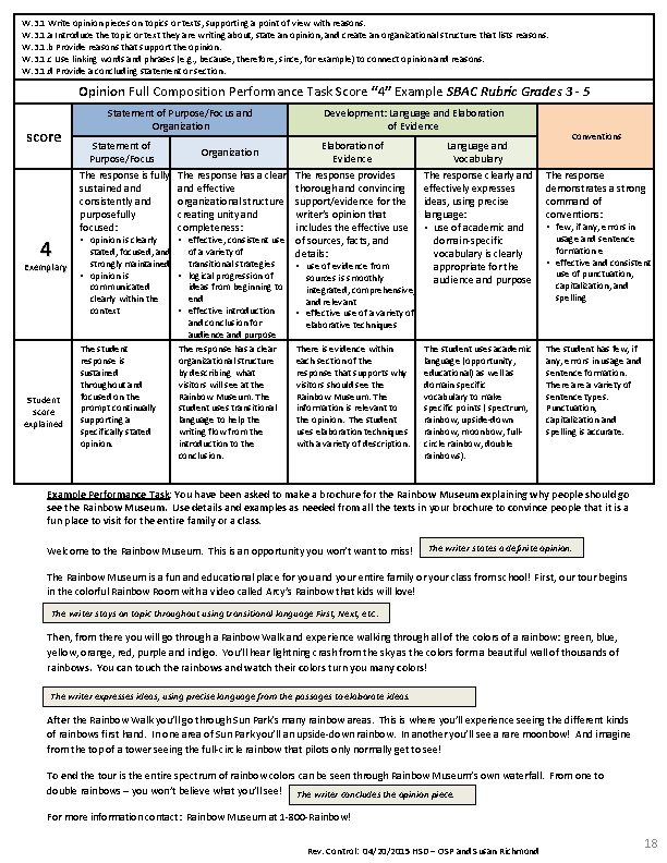 W. 3. 1 Write opinion pieces on topics or texts, supporting a point of