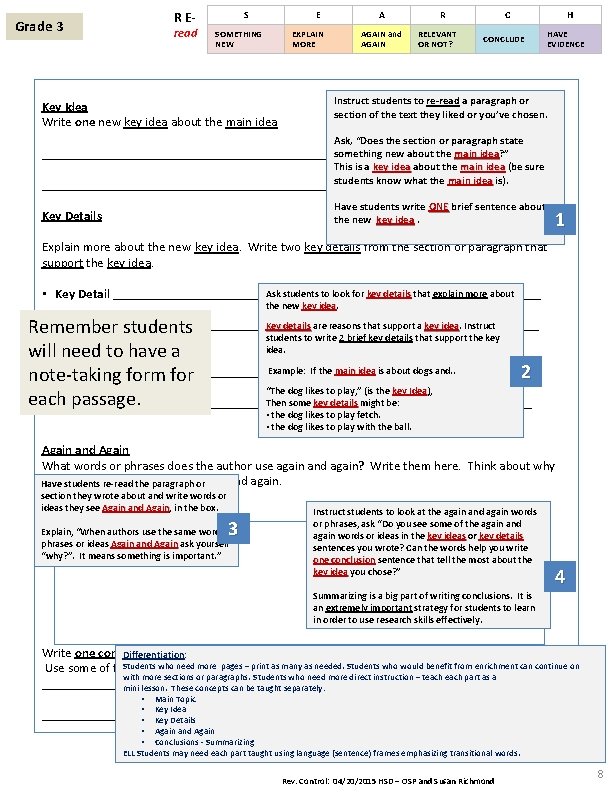 Grade 3 R E- read S E SOMETHING NEW A EXPLAIN MORE Key Idea