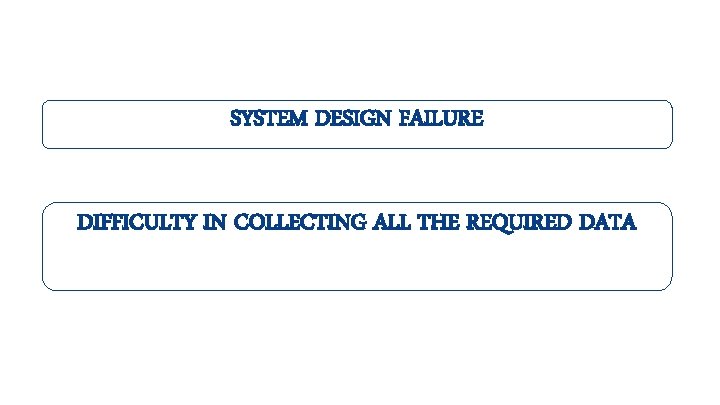 SYSTEM DESIGN FAILURE DIFFICULTY IN COLLECTING ALL THE REQUIRED DATA 